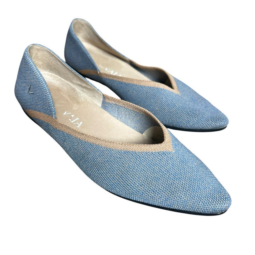 Vivaia Vienna Pointed Toe Knit Ballet Flats Size 37.5 US 7 Light Blue